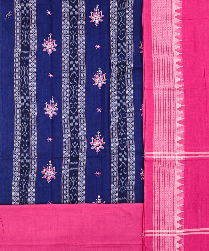 3pcs navy blue pink handwoven cotton nuapatna dress material