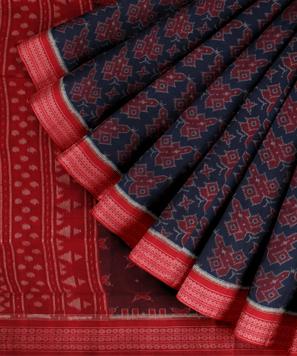 Navy blue red sambalpuri handloom cotton saree