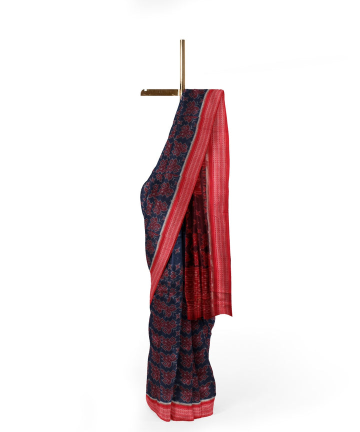 Navy blue red sambalpuri handloom cotton saree