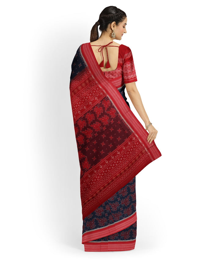 Navy blue red sambalpuri handloom cotton saree