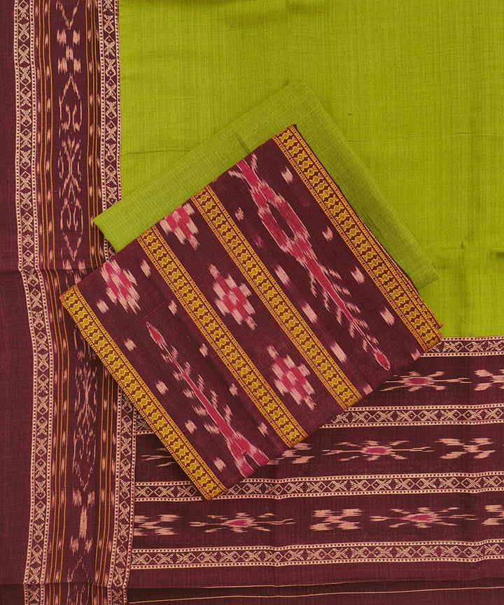 3pcs maroon lime yellow handwoven cotton nuapatna dress material