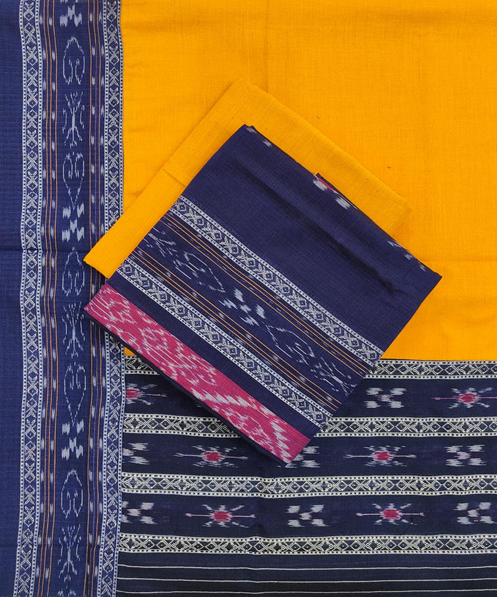 3pcs navy blue yellow handwoven cotton nuapatna dress material