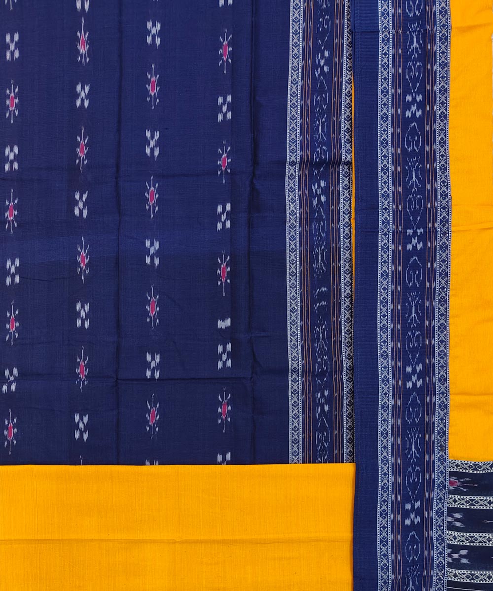 3pcs navy blue yellow handwoven cotton nuapatna dress material