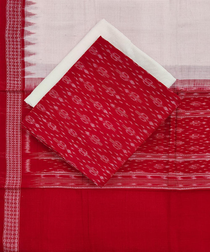 3pcs red offwhite handwoven cotton sambalpuri dress material