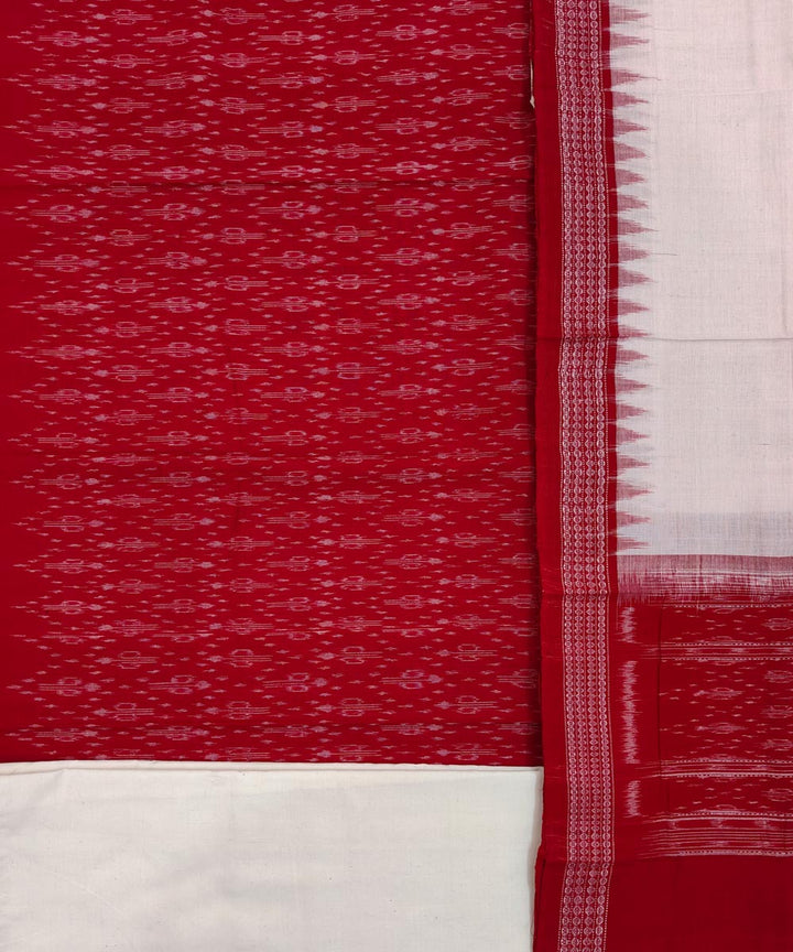 3pcs red offwhite handwoven cotton sambalpuri dress material