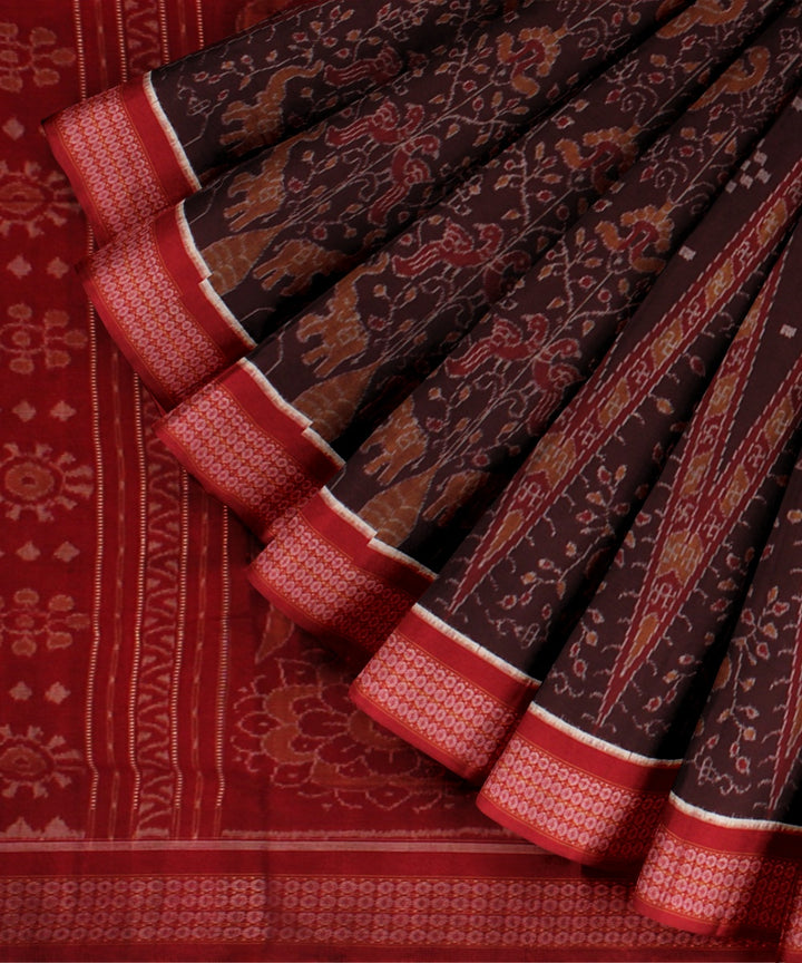 Maroon red cotton handloom sambalpuri saree