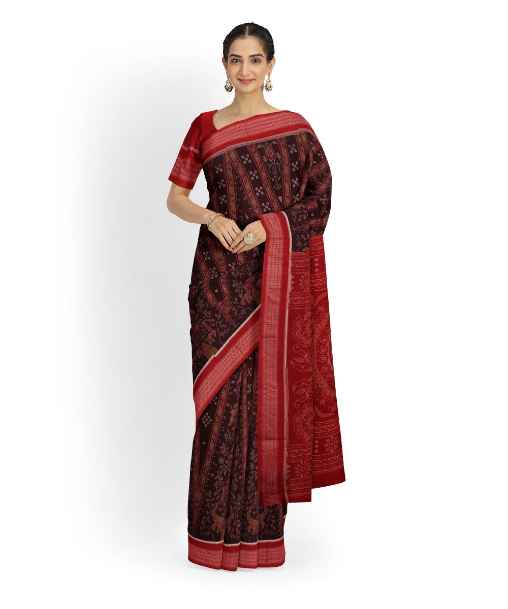 Maroon red cotton handloom sambalpuri saree