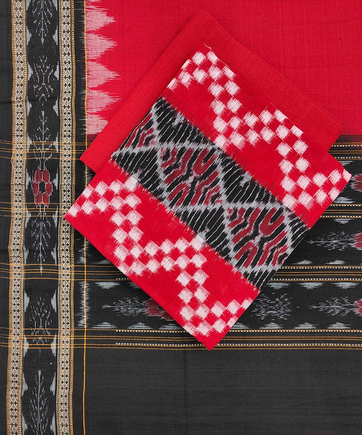 3pcs red black handwoven cotton sambalpuri dress material