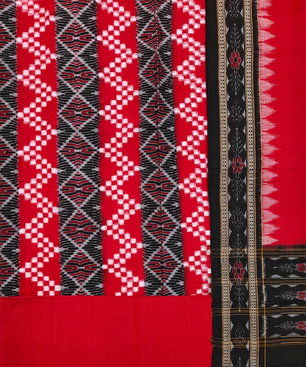 3pcs red black handwoven cotton sambalpuri dress material