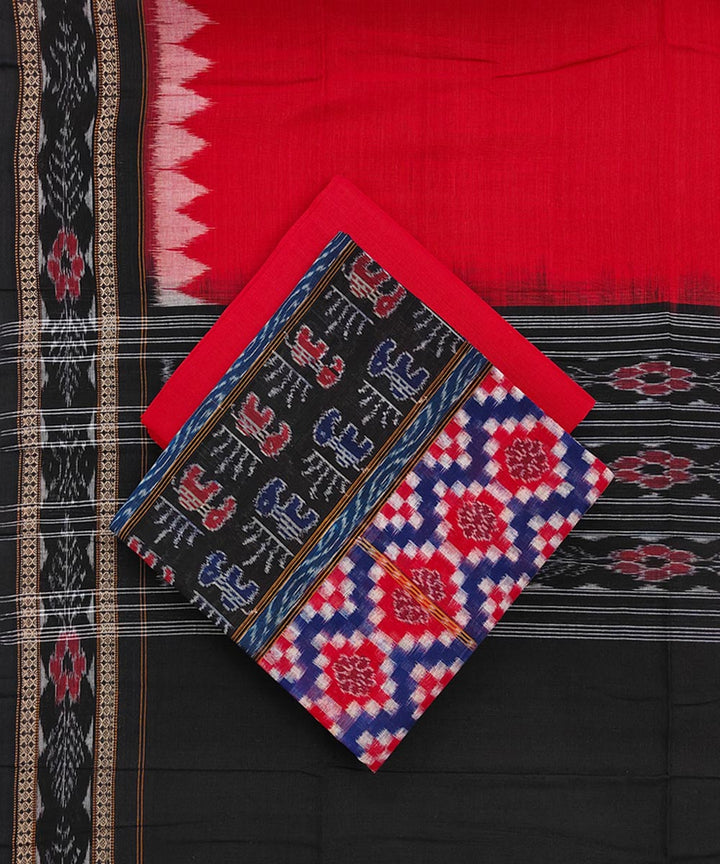 3pcs black red blue handwoven cotton sambalpuri dress material