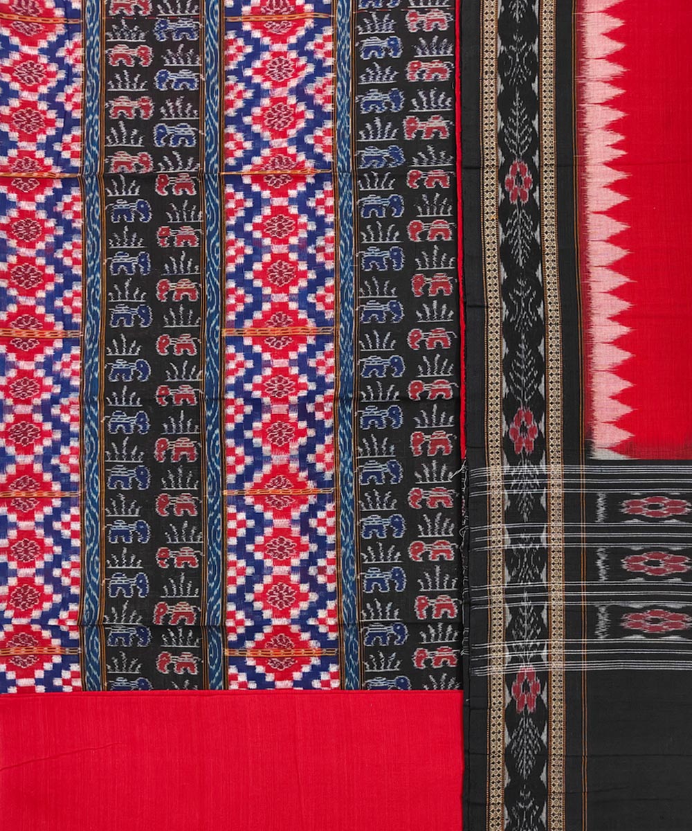 3pcs black red blue handwoven cotton sambalpuri dress material