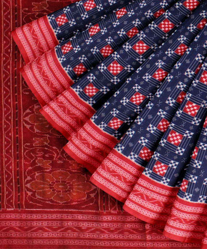 Navy blue red cotton handloom sambalpuri saree