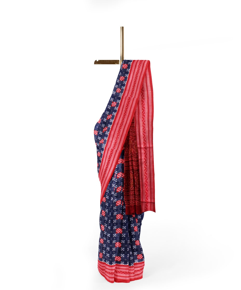 Navy blue red cotton handloom sambalpuri saree