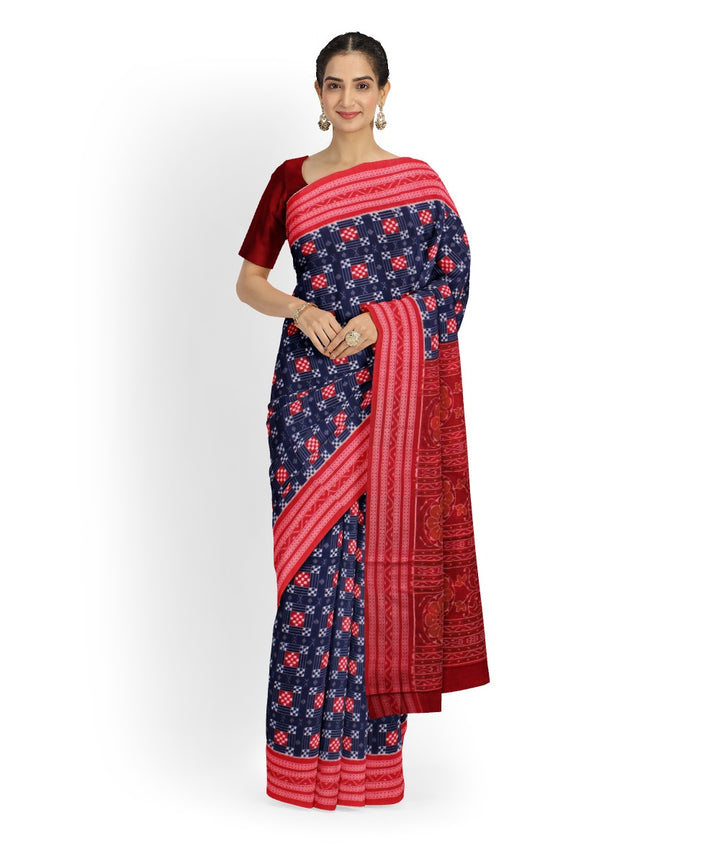 Navy blue red cotton handloom sambalpuri saree