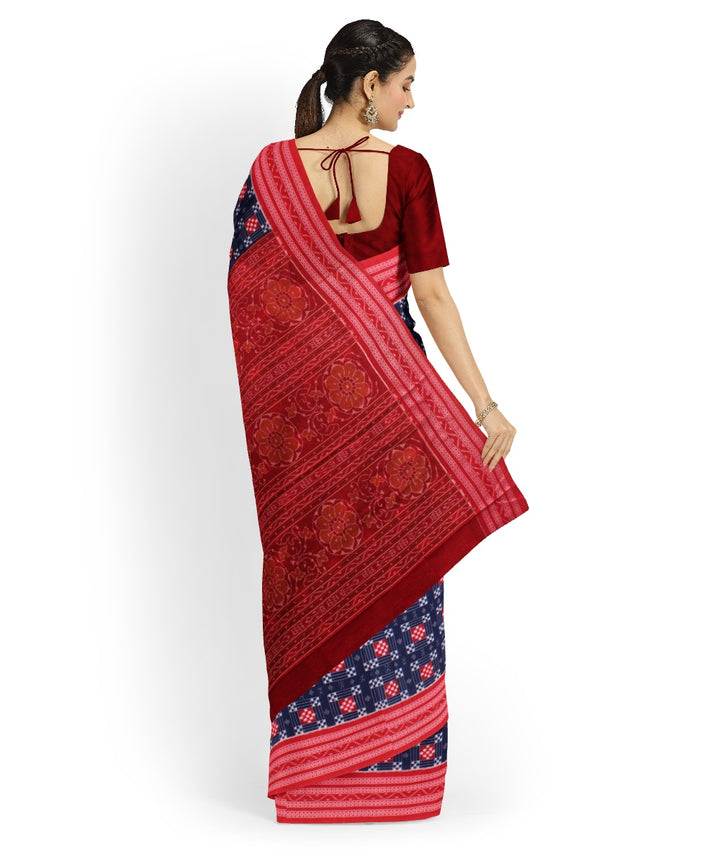 Navy blue red cotton handloom sambalpuri saree