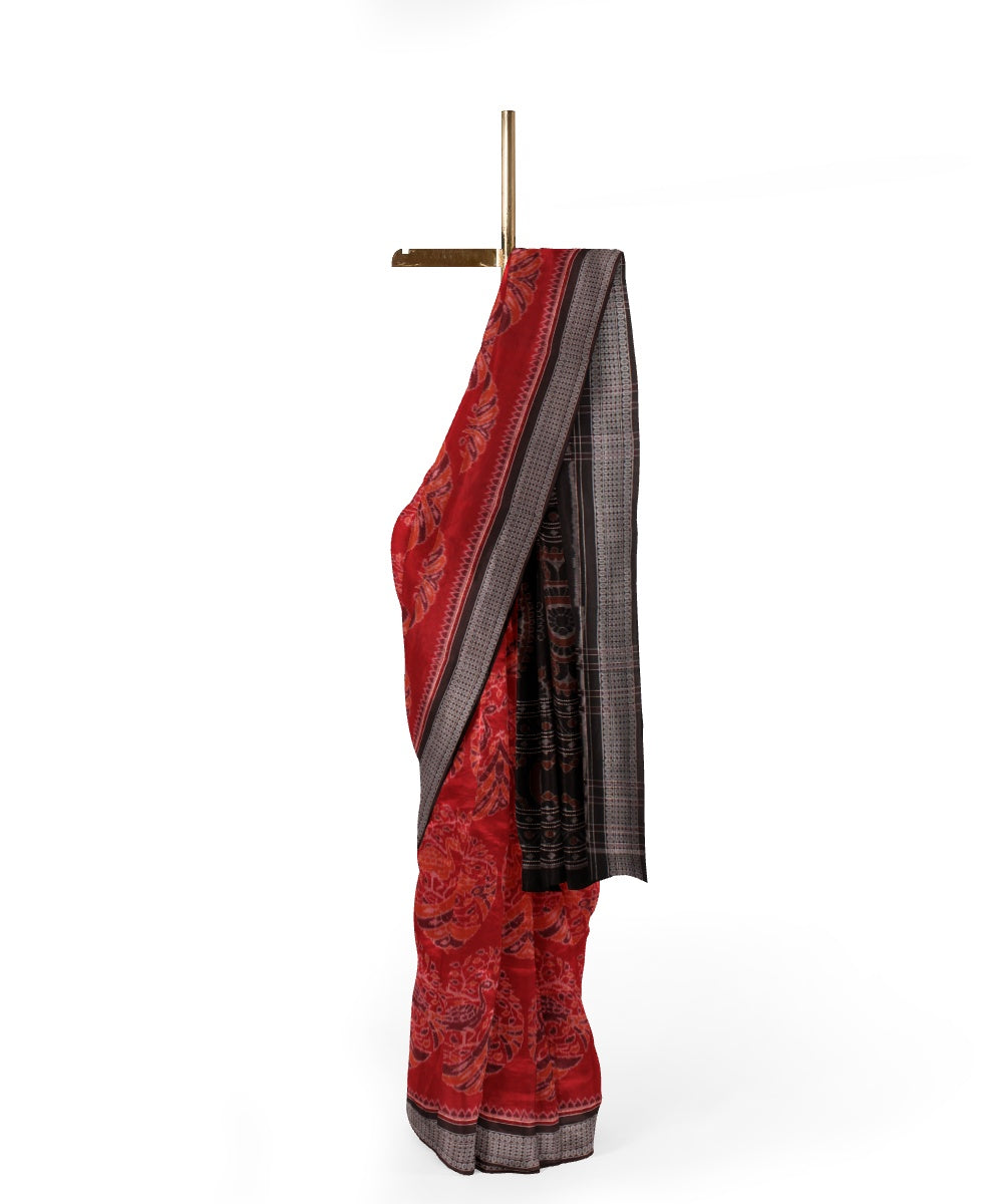 Red coffee brown cotton handloom sambalpuri saree