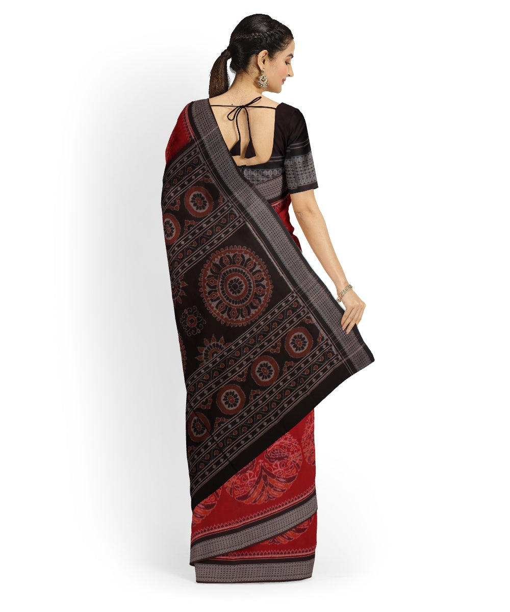 Red coffee brown cotton handloom sambalpuri saree