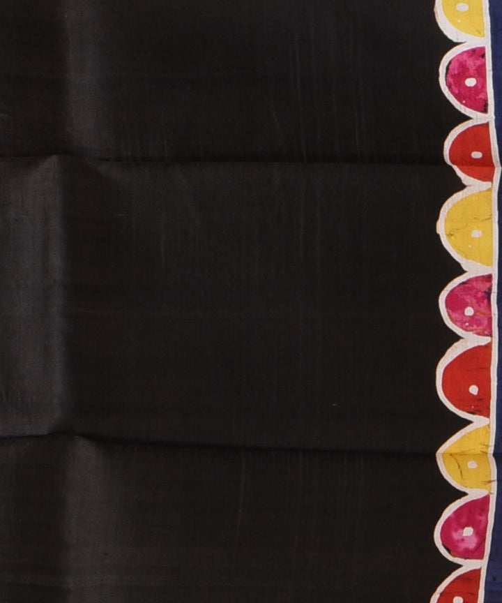 Brown offwhite silk hand printed batik print saree