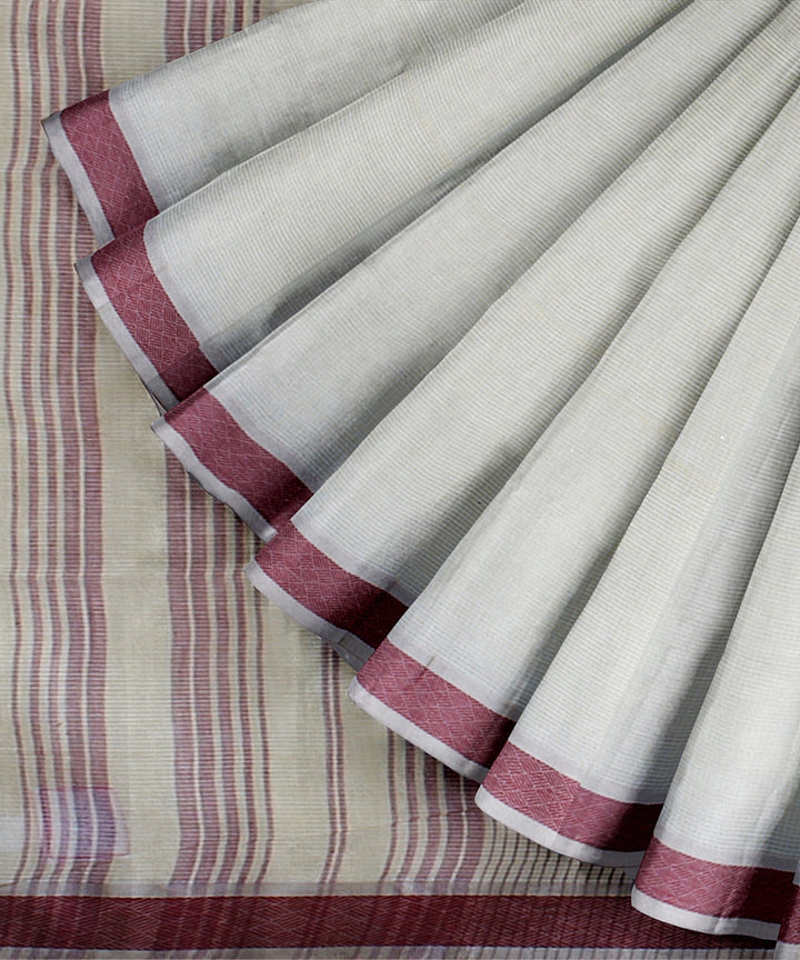 Grey maroon handloom cotton bengal saree