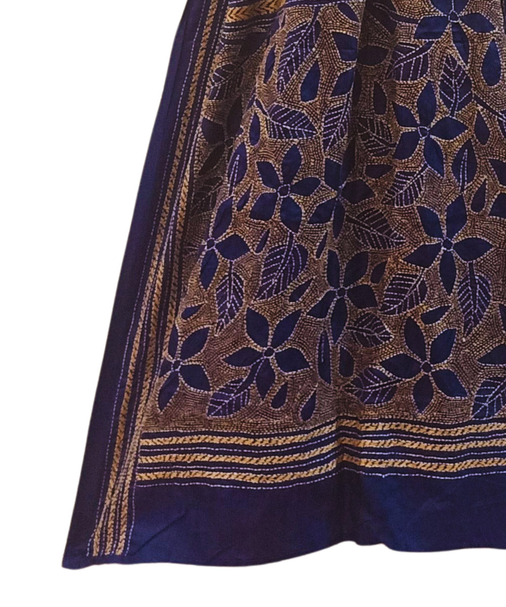 Navy bluemulticolor thread silk kantha stitch handwoven stole