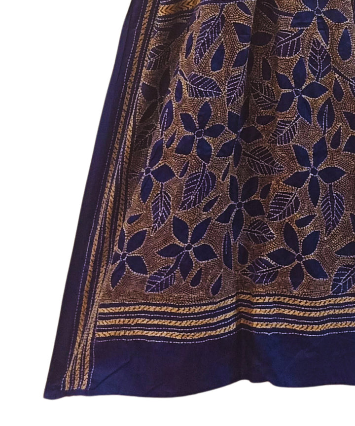 Navy bluemulticolor thread silk kantha stitch handwoven stole