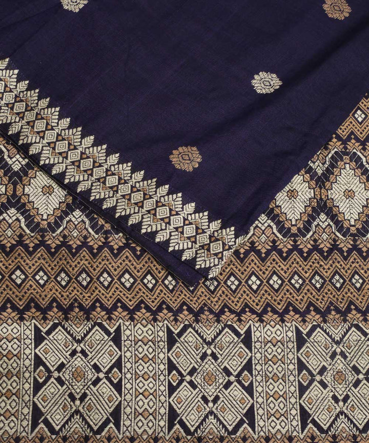 Navy blue white cotton handloom assam saree