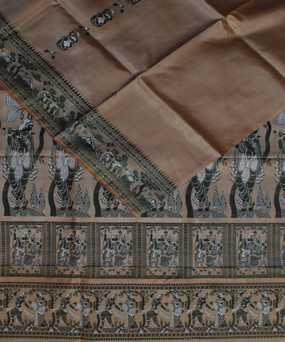 Sandal handwoven meenakari baluchari silk saree