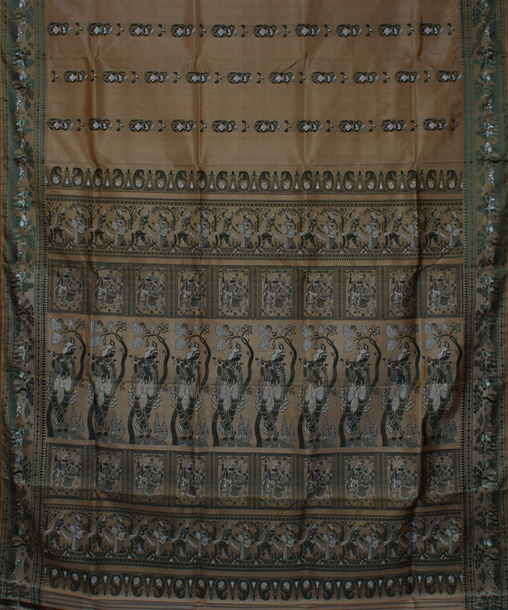 Sandal handwoven meenakari baluchari silk saree