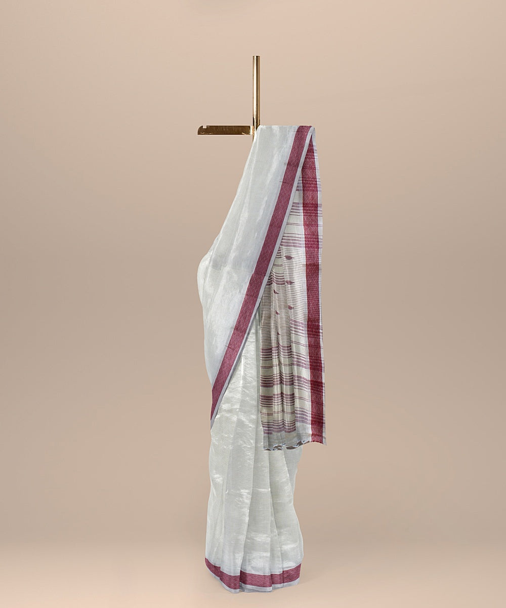 Grey maroon handloom cotton bengal saree