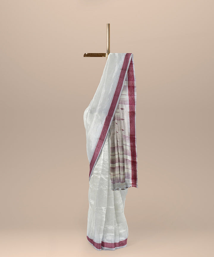 Grey maroon handloom cotton bengal saree