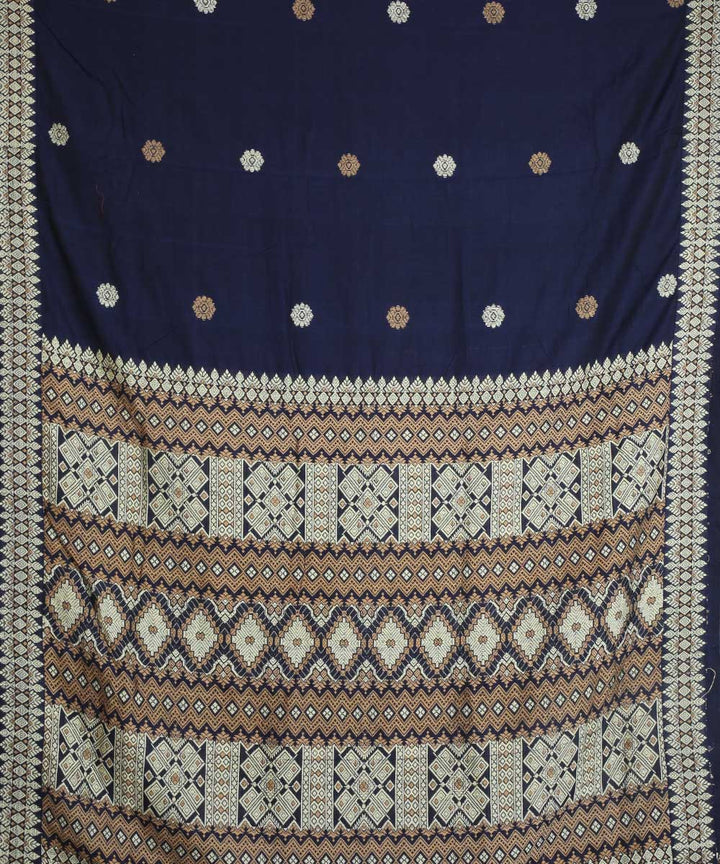 Navy blue white cotton handloom assam saree