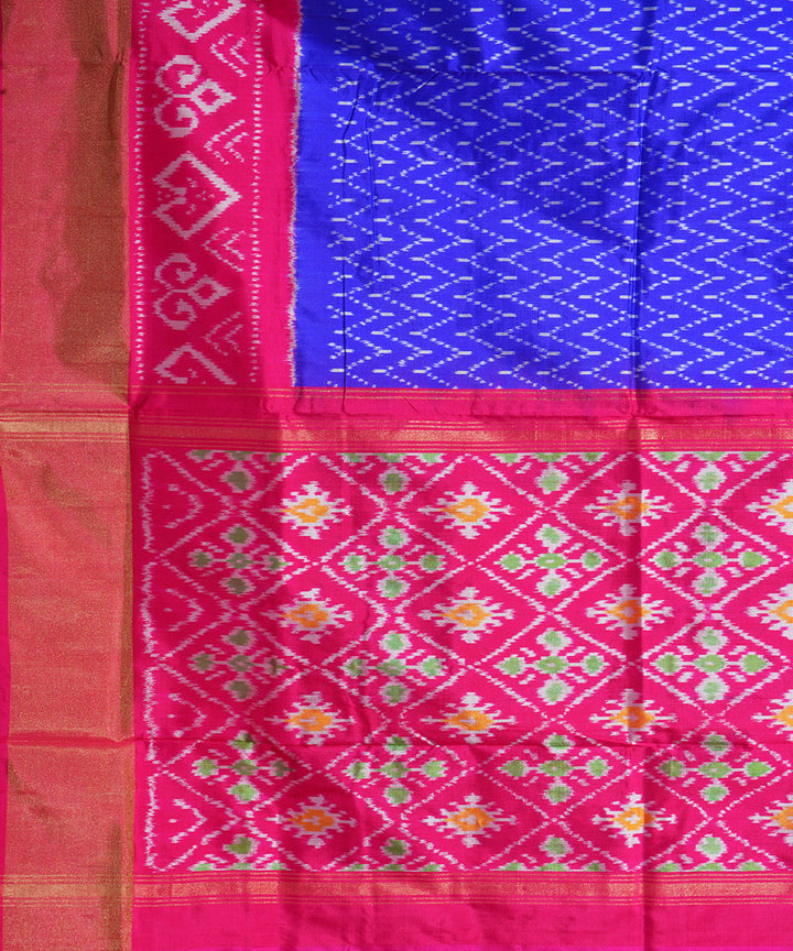 Navy blue pink handwoven pochampally ikat silk saree