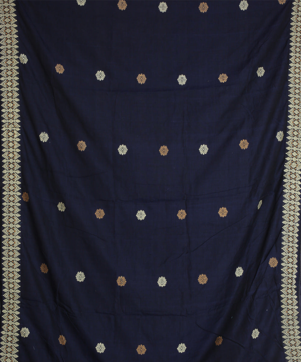 Navy blue white cotton handloom assam saree