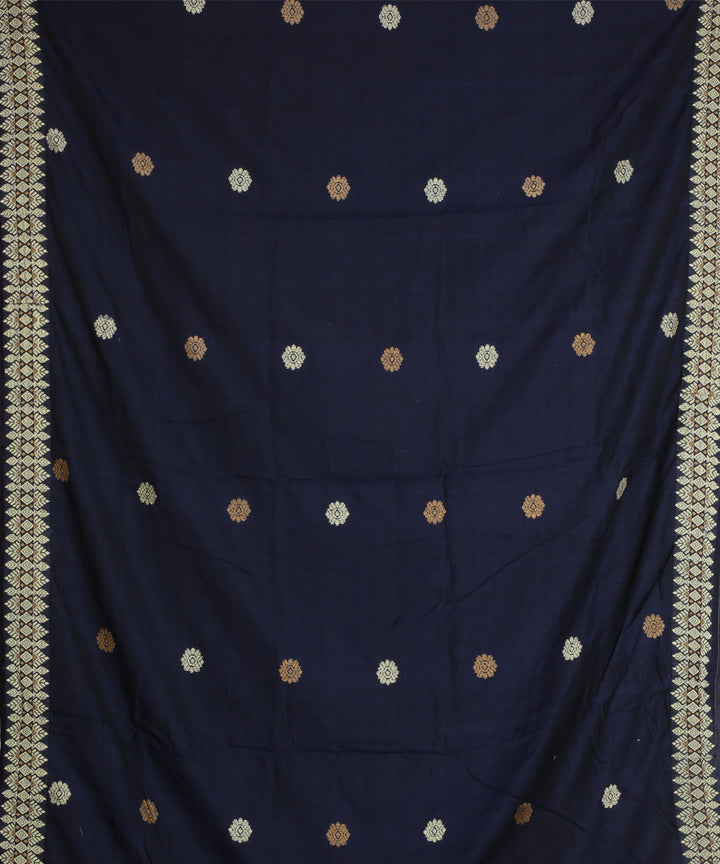 Navy blue white cotton handloom assam saree