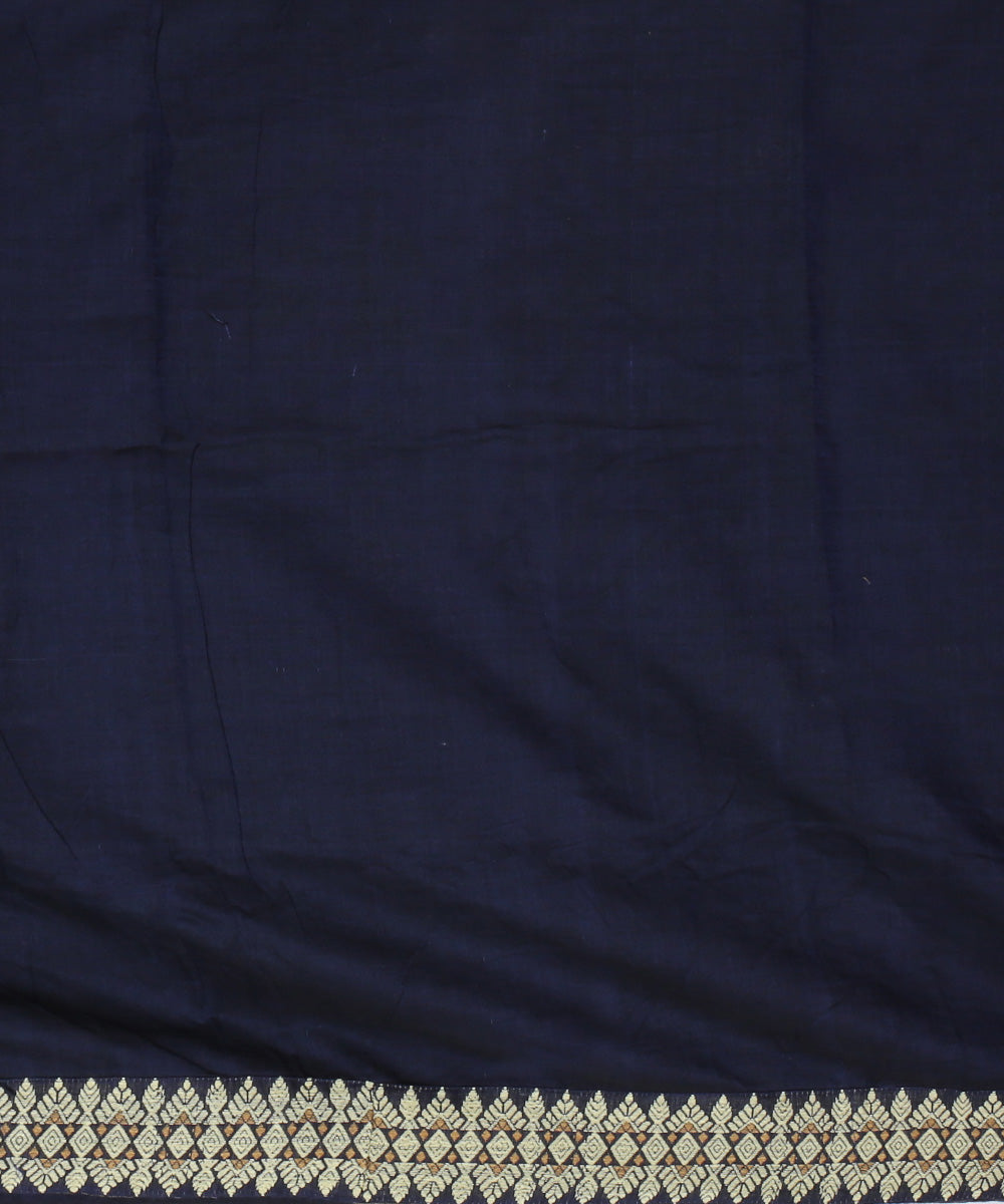 Navy blue white cotton handloom assam saree