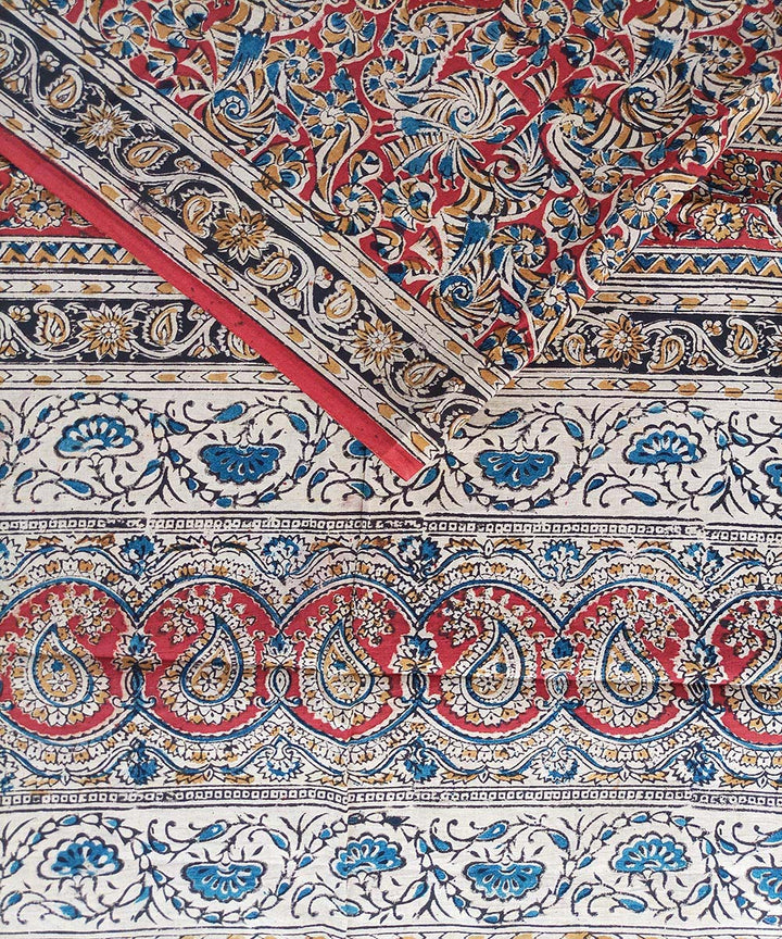 Offwhite cotton kalamkari hand printed saree