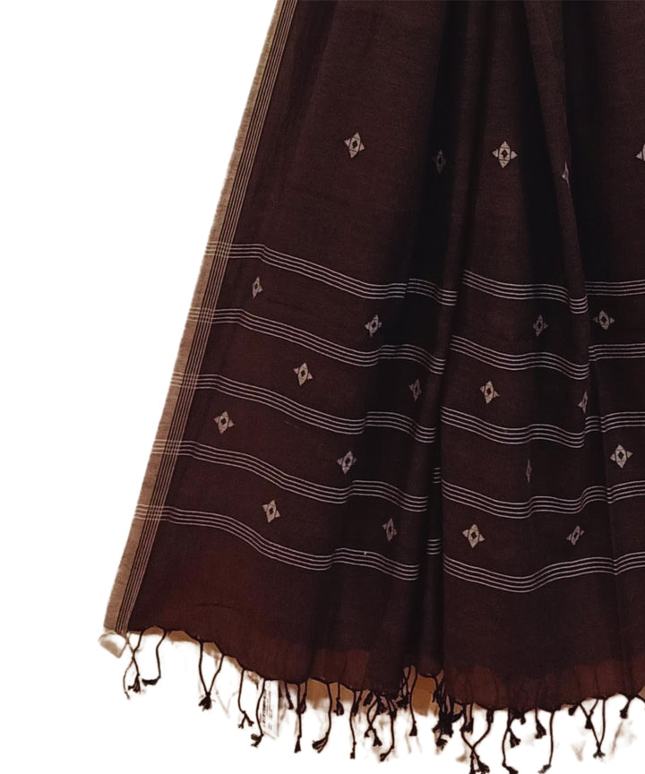 Dark brown jamdani handwoven cotton stole