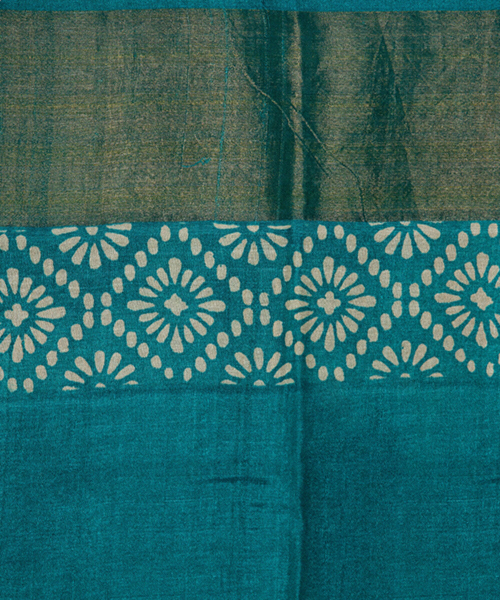 Firoza zari border tussar silk hand block printed saree