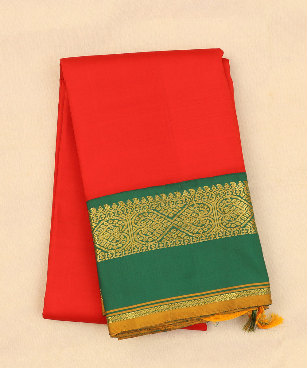 Red with green handwoven kanjivaram silk saree