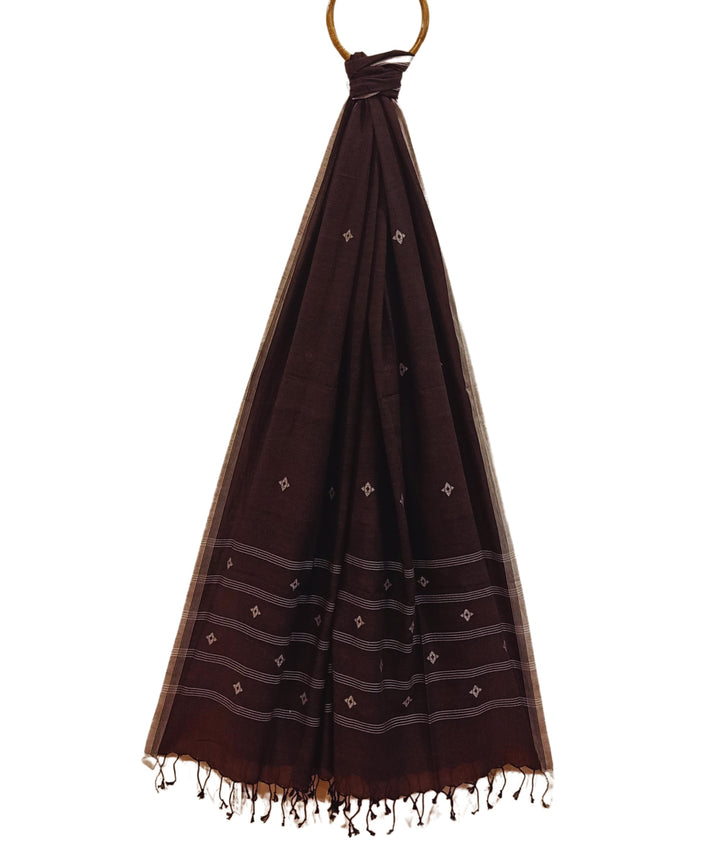 Dark brown jamdani handwoven cotton stole