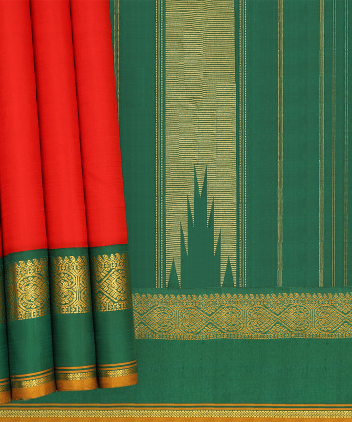 Red with green handwoven kanjivaram silk saree