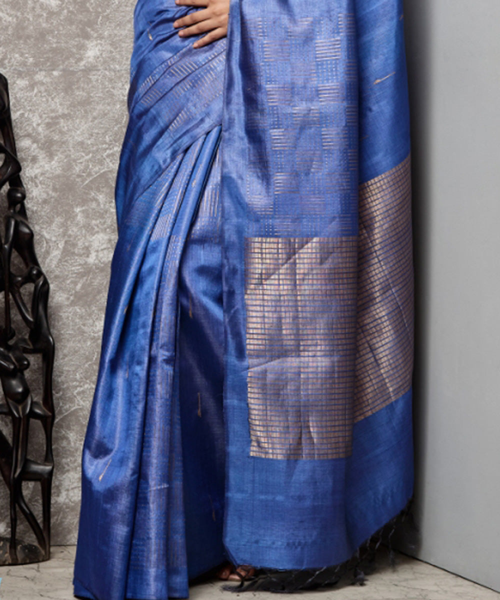 Royal blue handwoven tussar silk chhatisgarh saree