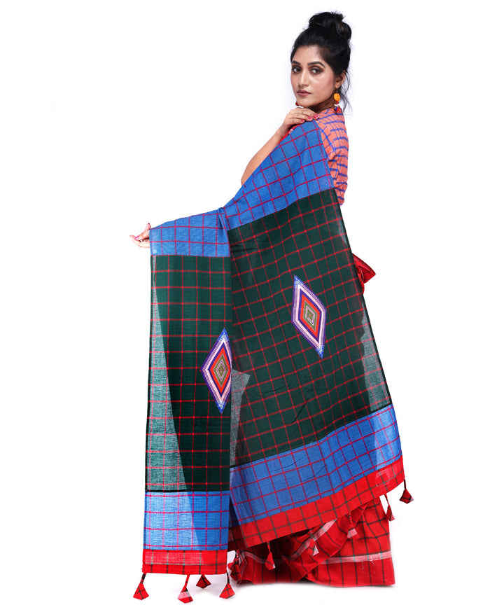 Red checks cotton handloom gamcha saree