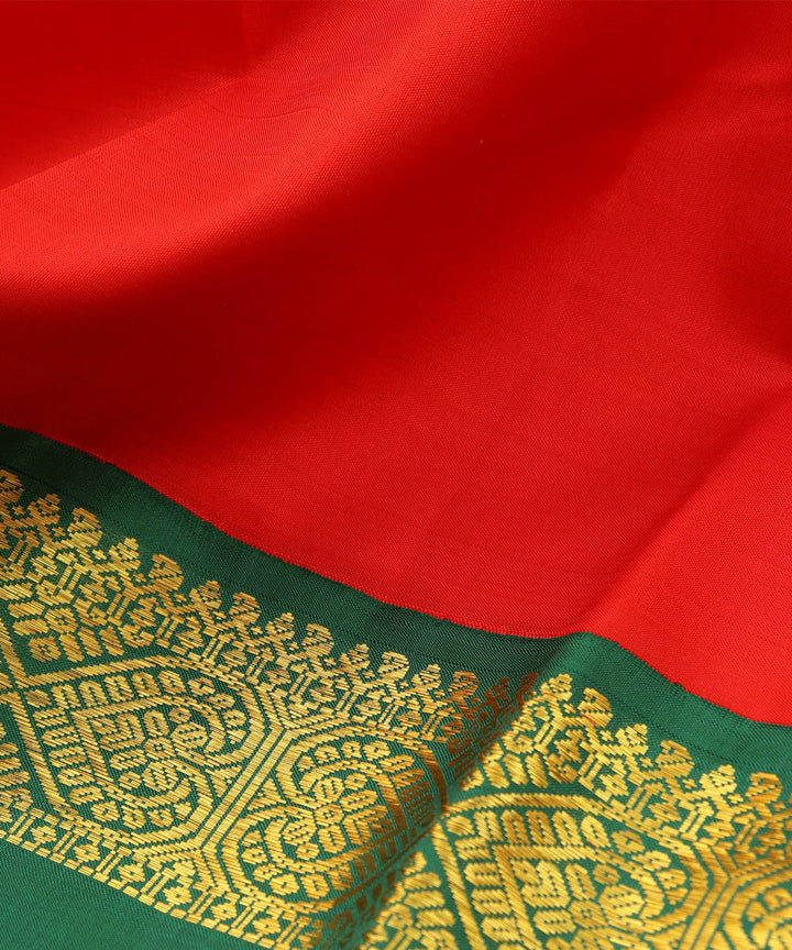 Red with green handwoven kanjivaram silk saree