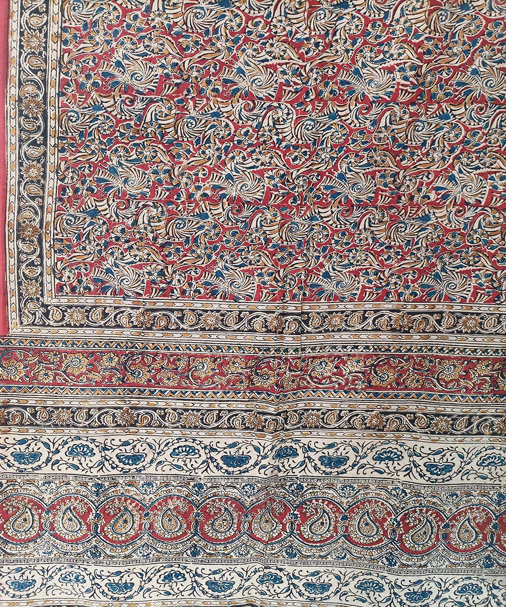 Offwhite cotton kalamkari hand printed saree