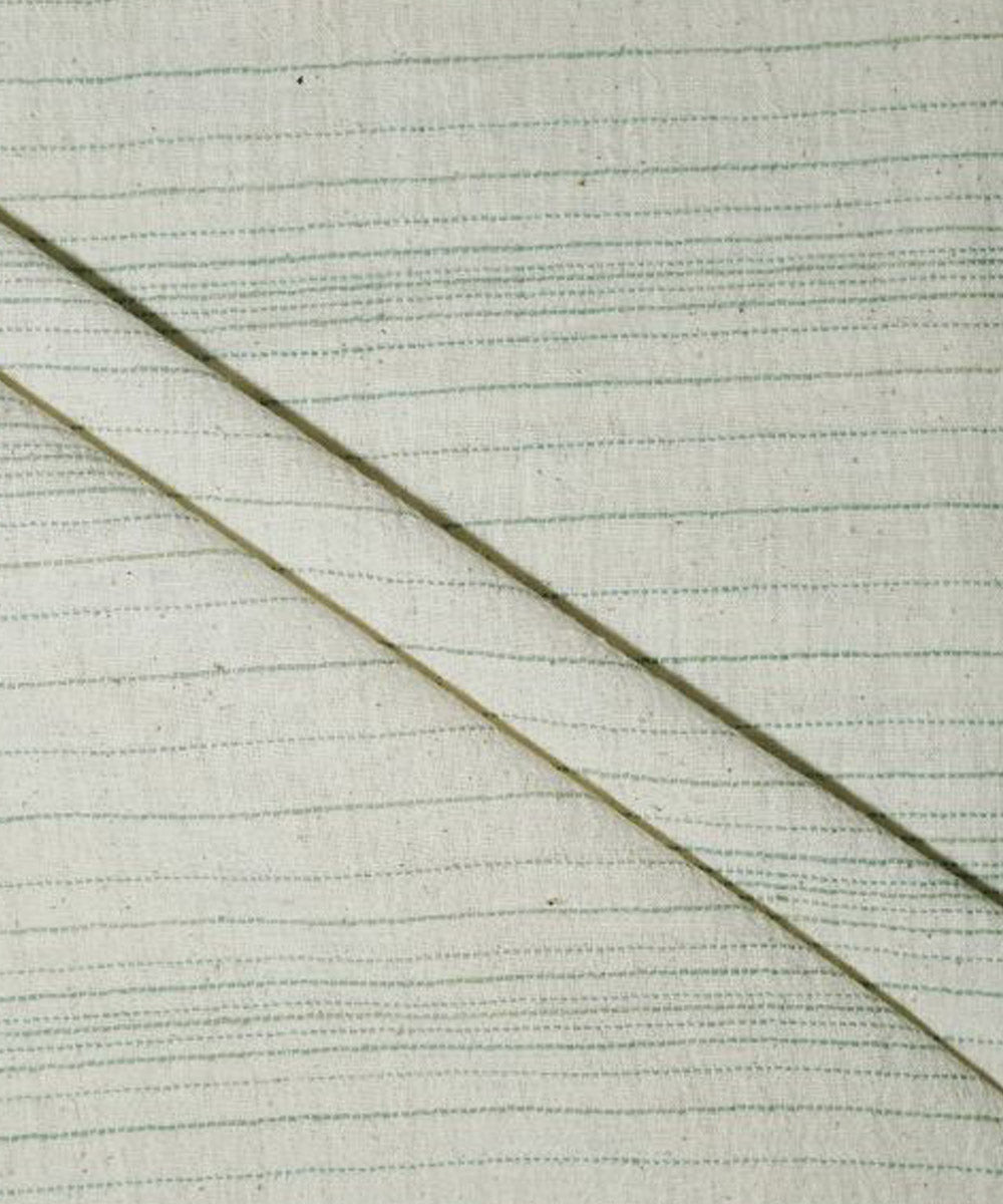 Olive green stripe cream handloom cotton kala cotton fabric