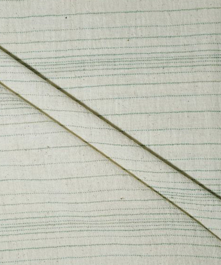 Olive green stripe cream handloom cotton kala cotton fabric