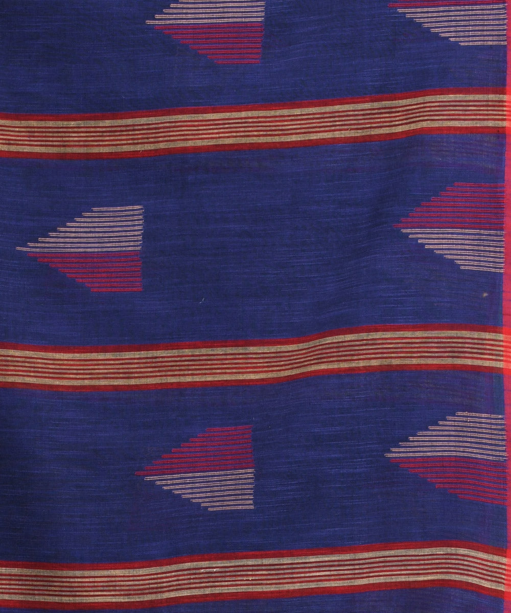 Navy blue red handloom cotton bengal saree