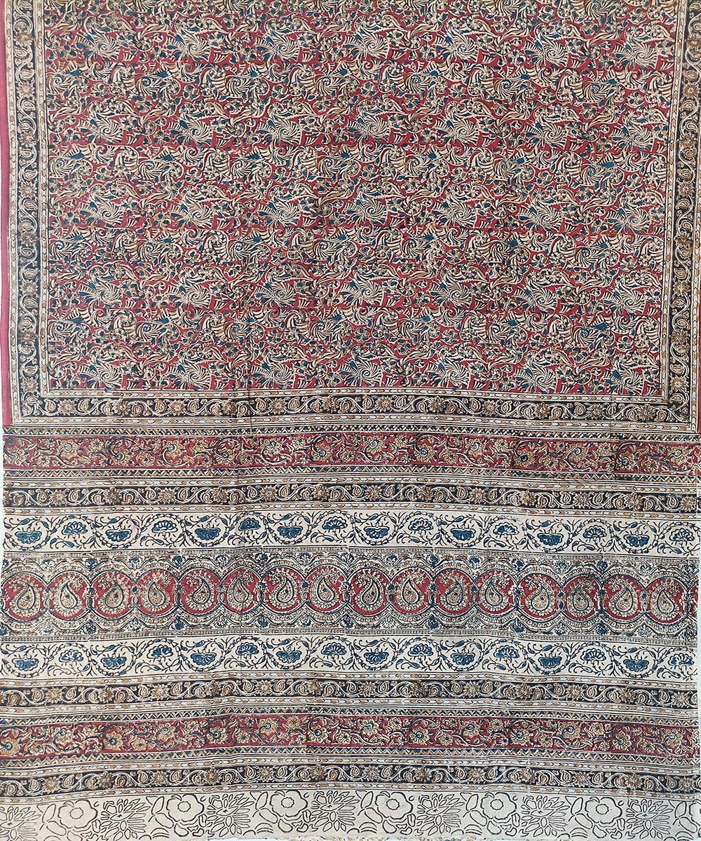 Offwhite cotton kalamkari hand printed saree