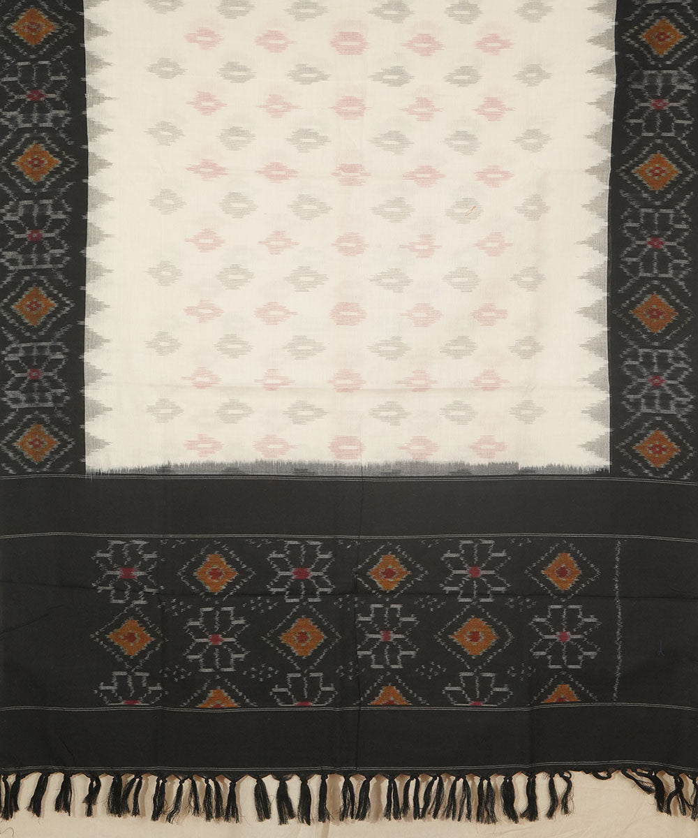 White black handwoven cotton pochampally ikat dupatta